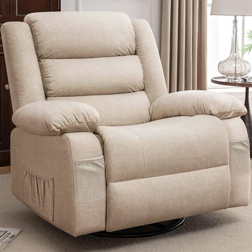 Image of Korser Recliner Chair, Wide Rocker Chair, Rocking Chair with Massage and Heat,360°Swivel Nursery Rocking Chairs, Oversized Recliner for Adults, Cashmere Reclining Sofa for Living Room, Khaki
