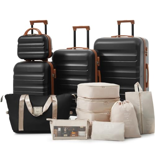 Image of 13 Piece Luggage Sets, Lightweight Suitcases with Dual Spinner Wheels, Carry-On & Check-In Sizes for Travel and Business (black)