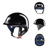 KRN Half-Face Helmet for Adults Men & Women – DOT Approved Motorcycle Open Face Helmet for Motorbike Cycling Chopper Scooter KY-205 (Gloss Black, S)