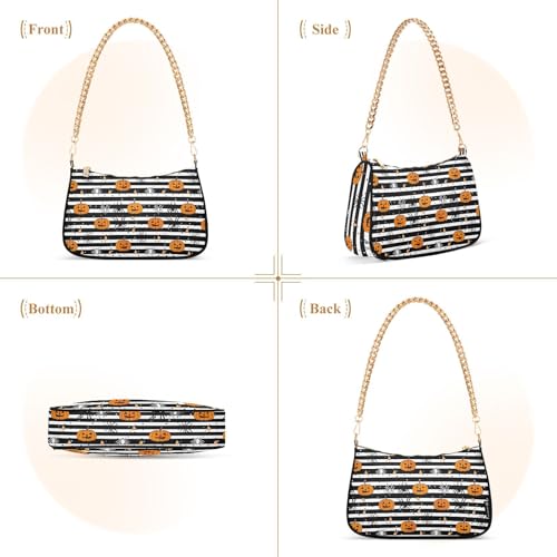 Striped Pumpkin Shoulder Bag for Women, Handbag with Chain Strap, Soft Purse Tote Bag for Ladies3