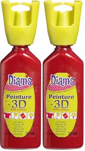Diam's Peinture 3D Tous Supports, Rouge Empire nacré, 37 ml (Lot de 2)