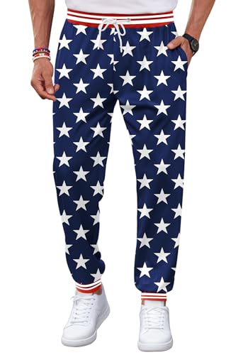 Arvilhill Men Fourth of July Outdoor Long Pants Bright Patriotic Joggers Pocket America Flag Patchwork XL