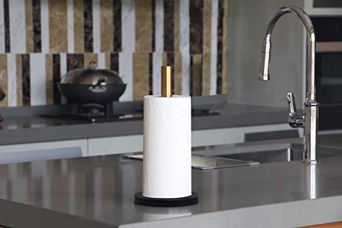 LUTAVOY Paper Towel Holder Kitchen Standing Paper Towel Roll Holder with Marble Base for Bathroom Kitchen Countertop(Brushed Gold,Black Base KZ44)