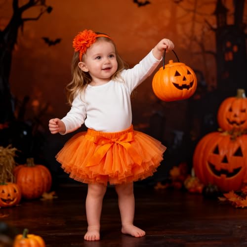 Image of 6M-3T Infant Baby Girl Tutu Skirt Toddler Girls Solid Color Tulle Skirts Birthday Outfits with Headband