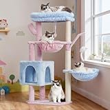 Picture of Heybly Cat Tree, 39.4 Inches Tower Condo with Scratching Post, Cat Tower for Indoor Cats, Fully Wrapped Sisal Pole, Soft Platform, 2 Baskets and Dangling Toy, Blue and Pink HCT006SBP