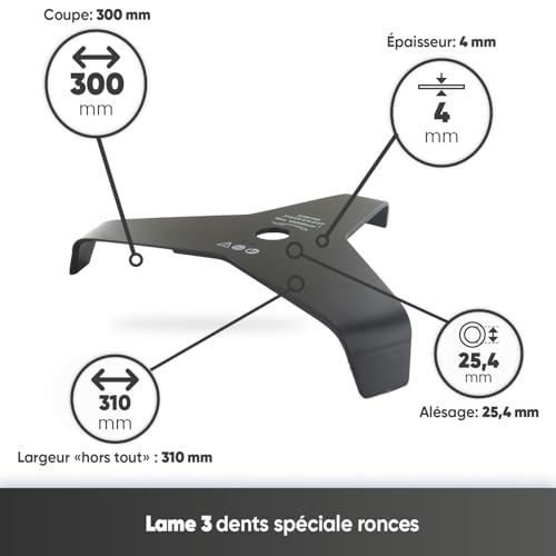 OZAKI - Lame 3 Dents - Spéciale Ronces - Adaptable Pour Débroussailleuse - Coupe De 300 mm, Alésage 25,4 mm & Epaisseur 4 mm, Largeur "Hors Tout" 310 mm - Qualité Supérieure – vue 2