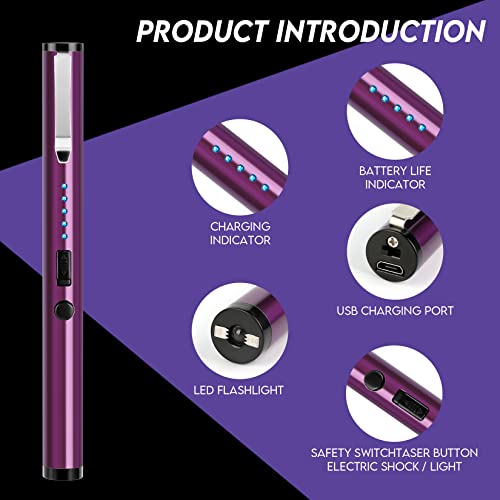 AIMHUNTER Mini Stun Gun Pen with LED Flashlight Safety Switch (Purple) - Thumbnail 2