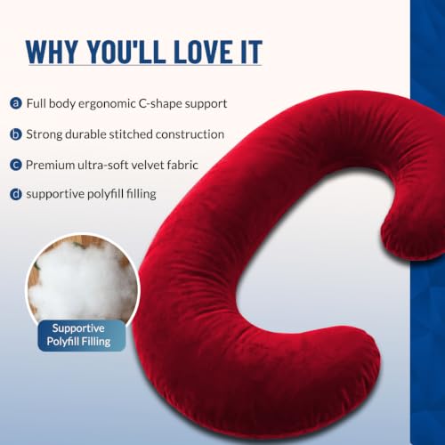 Image of Amazon Basics Full Body Pregnancy Pillow for Maternity, Baby Nursing,Full Body Support -Abdomen,Hip, Spine, Neck& Leg Support Cushion| Perfect Baby Shower Gift |C-Shaped-Washable Cover with Zip-Maroon