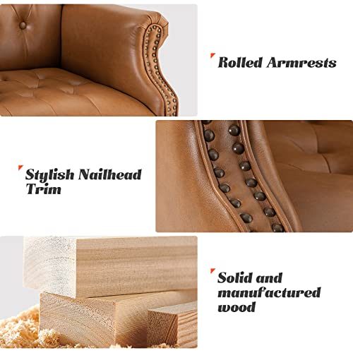 Hulala Home Managerial Executive Swivel Office Chair With Height-Adjustable, Tufted Back & Nailhead Trim, High-Back Desk Chair For Home & Office, Faux Leather Work Chair, Game Chair，Camel #TOP4