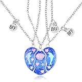 Prasacco 3 Stück BFF Halskette für 3, Herz durchgebrochen mit Magnetischem Herzanhänger Sticking Magnetischer Bester Freund Halsanhänger Geburtstagsgeschenk Freundschaftsketten für Frauen Schmuck
