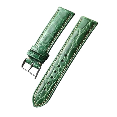 SFIWFOGD Handmade Crocodile Leather Strap, 18 20 22MM Garden Pattern Glossy Leather Men's Watch Strap, S/M Blue And Green Vintage(Green Silver Buckle,20mm)