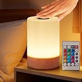 Klzdejc Night Light, Touch Bedside Table Lamp, Remote Control Dimmable Desk Lamp with RGB Color Changing, Portable Table Bedside Lamps for Bedroom, Living Room