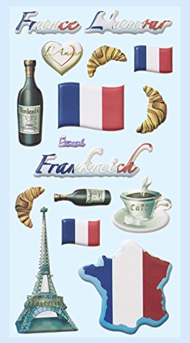 Hobbyfun Softy Stickers, France, Eiffel Tower, Baguettes, Wine Bottle, Flag