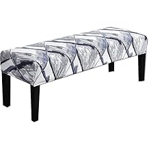 HAPPYDOG Stretch Dining Bench Cover - Anti-Dust Removable Bench Slipcover Washable Seat Cushion Protector for Bedroom, Kitchen, Hotel, Banquet Blue-White