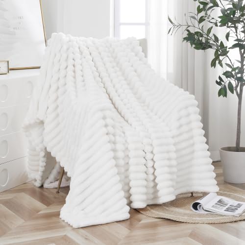 Taliska Ribbed Fleece Throw Blanket for Couch, White, 50"x60" by Taliska - Used condition - US$17.01