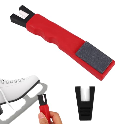 Sinbana Ice Skate Sharpener, Handheld Skate Edge Sharpening Tool with Whetstone & Replacement Blade Ceramic V-Shaped Grinder for Ice Hockey Blade Sharpener Maintenance Accessories (Red)