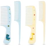 AYBUY 4 Pezzi Set Pettini Carini per Bambine, Pettine per Capelli Carino Set con Pettine a Denti Fini e Coda di Topo, Pettine per la Riga dei Capelli per Donne Ragazze (Blu + Giallo)