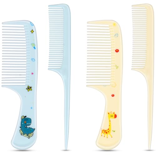 Set de 4 Peines Infantiles Coloridos: Mini Dientes Finos y Cola Rata, Accesorios para Peinar Bebés y Niños, Ideal para Todo Tipo de Cabello (Azul y Amarillo)