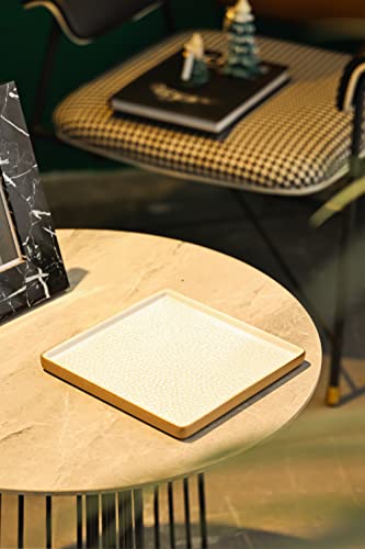 Vanity Tray With Brown Trim, Candle Tray, Bathroom Tray, Countertop Tray, Perfume Holder Organizer, Decorative Tray For Dresser, Table, Bathroom Countertop, Home Décor, Square,White, 8"×8" #TOP5