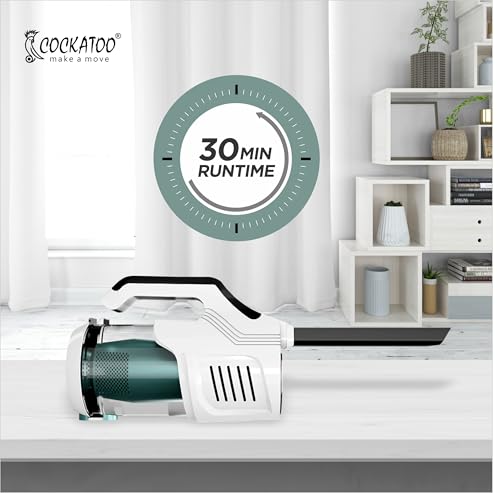 Image of Cockatoo WL-X901 Cordless Vacuum Cleaner - Powerful 11.1V 80W Suction, Dual-Layer Filters, LED Light, Compact Design for Home & Car Cleaning, 8000Pa Suction, 6000mAh Battery (White /Black)