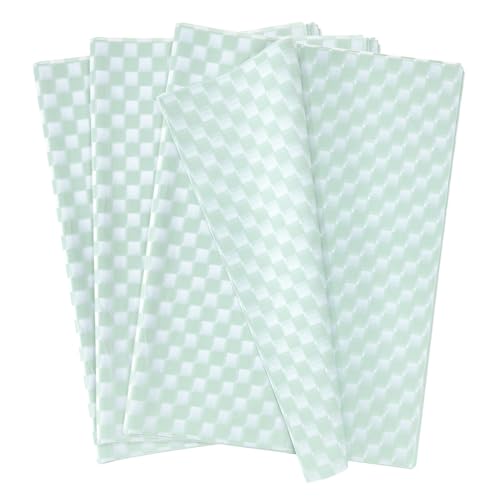 MUNILAIL 100 Sheets Checkered Tissue Paper 14 x 20 Inches Green and White Tissue Paper for Gift Bags Bulk Wrapping Papers Gift Papers Tissue for Birthday Gift Packing Crafts