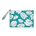 Portable Travel Multi Clutch Cosmetic Pouch Bag - Toiletry Makeup Organizer Wristlet Purse Stripe, Floral, Plaid, Leopard, Snake (Flat Wristlet Clutch - Tropical Leaf Turquoise)