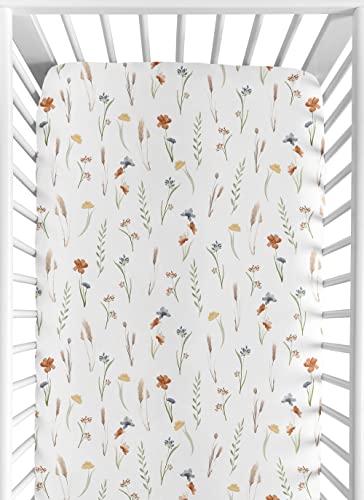 Image of Sweet Jojo Designs Fitted Baby Crib Sheets (Multicolor Boho Floral) for Girls, Infant Nursery, Toddler Room - Standard Size (Sage, Flower Garden, Bohemian, Farmhouse, Wildflower, Vintage, Shabby Chic)
