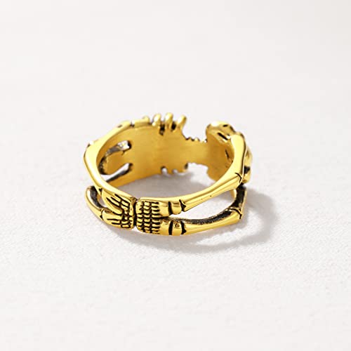 U7 Skeleton Rings 18K Gold Plated Halloween Costume Jewelry Gothic Punk Skull Ring Biker Size 11 #TOP4