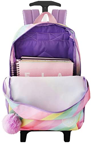 Mochila De Rodinha Infantil Juvenil Escolar Tie Dye Colorida Meninas Costas Impermeável Grande Traba