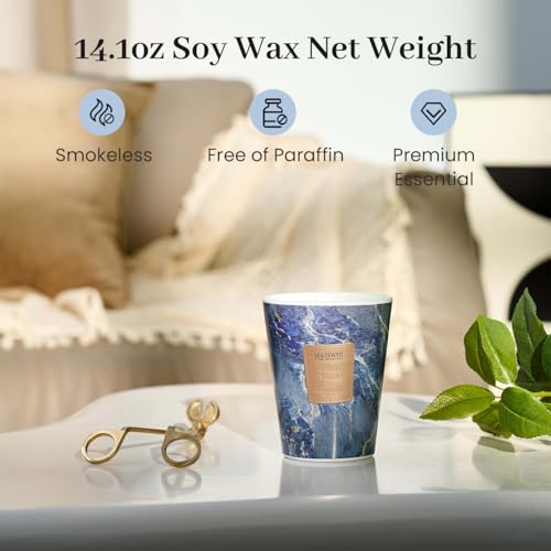 Image of M&SENSE Ocean Breeze Scented Soy Candle, 3 Wick Highly Scented 14.1 Oz 75H, Aromatherapy Christmas Gift for Women and Men