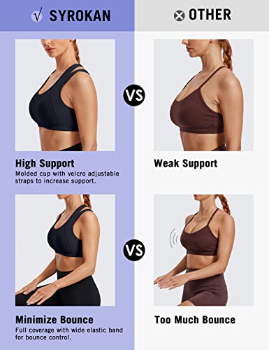 Syrokan Sports Bras For Women High Impact Mesh Full Coverage Racerback Support High Neck Wireless No Bounce Running Bra Black Xx-Large #TOP4
