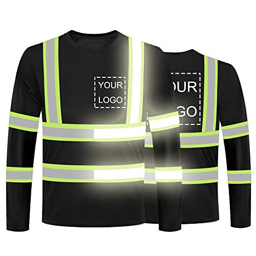 YOWESHOP High Visibility Reflective Safety Shirts Customize Logo with Reflective Strips Hi Vis Long Sleeve Protective Workwear (Large, Black - Style 8)