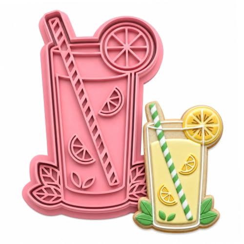 Flycalf Lemonade Glass Cookie Cutter and Embosser Stamp Set - 3D Printed PLA 3 Inch - Summer Citrus Party Theme