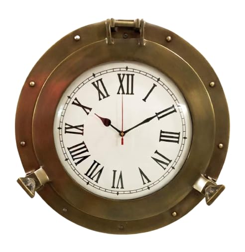 Horloge murale nautique en laiton vieilli de 38 cm pour décor marin chic