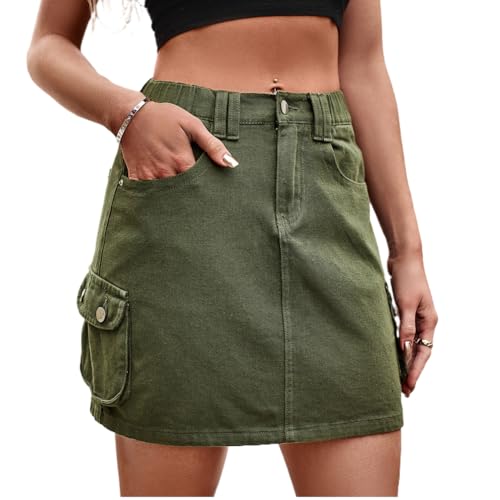 LAFOURAM Womens Denim Skirt Summer with Pockets High Waisted Trendy Cargo Mini Jean Skirts