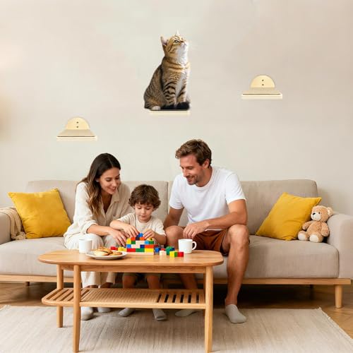 Comzantor 4er Set Kletterwand Katzen, Katzen Wandelemente, Katzentreppe Wand, Katzenbretter für Die Wand, Katzenwandmöbel Set, Katzenleiter Wand für Katze Klettern Spielen Faulenzen(Massivholz)