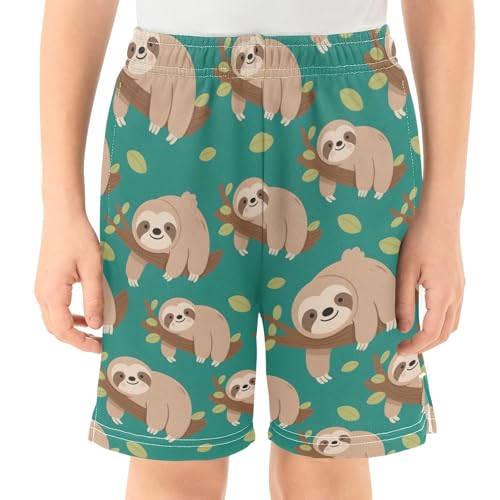 Cute Sloth Tree Branch Boys Active Basketball Shorts Lightweight Summer Sports Shorts with Pockets for Kids2