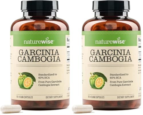 NatureWise Garcinia Cambogia - 60% HCA Concentration Extract,Natural Support for Weight Goals and Energy Levels - Vegan,Non-GMO,Gluten Free - 180 Capsules[2-6 Month Supply],(Pack of 2)