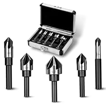 AV Steel Countersink Drill Bit Set, Countersink Bit, HSS4241 Counter Sink, 82 Degree Countersink 1/4 3/8 1/2 5/8 3/4, 5 Flute Pcs for Wood, Plywood, Plastic, Mild Steel with Aluminum Case