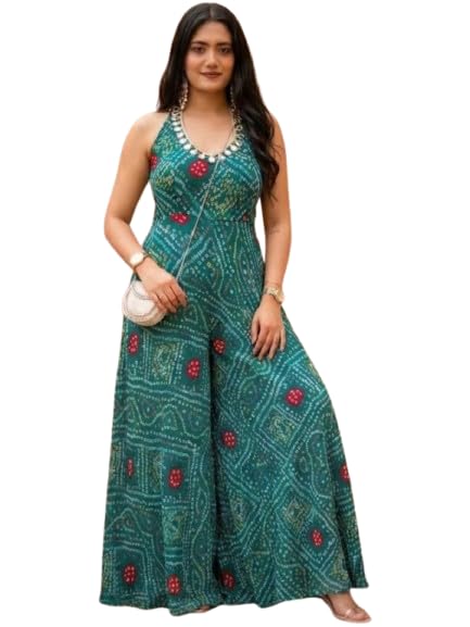 Green Women Printed Sleeveless Jumpsuit-image-3