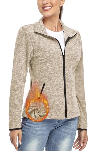 Soneven Fleecejacke Damen, Damen Fleece Jacke Langärmlig Leicht Full Zip Sweatjacke Warm Winter für Wandern Outdoor Running Ski,Mais,M