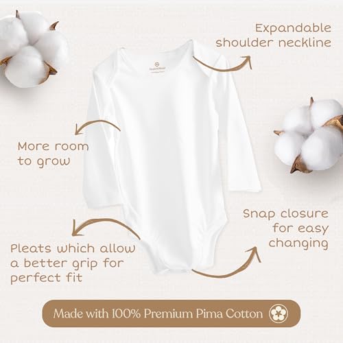 Pimbi&Bimpi Baby Bodysuit - Long Sleeve White Romper | Premium Peruvian Pima Cotton | Gender Neutral Baby Clothes for Boys and Girls (0-3 Months)3