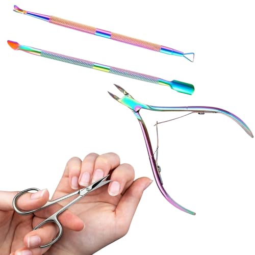 Cuticle Nipper, Curved Cuticle Scissors, Cuticle Remover Trimmer Pusher Nippers, Precision Manicure Scissor Nail Cuticle Trimmer, Professional Stainless Steel Nail Scissors for Cuticle Care - 4Pack