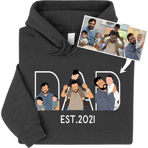 MY4LOVE Custom Dad Hoodie with Embroidered Kid Portrait from Photo, Personalized Sweatshirt Gift for Father, Unique Embroidery Birthday Present for Husband, Daddy, Papa, Grandpa 1