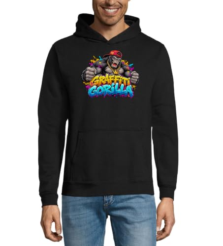 Image of Angry Gorilla Wearing Red Cap Unisex Cotton Blend Hooded Sweatshirt Hoodie Black XX-Large