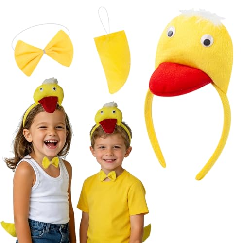 Kirei Sui Yellow Duck Headband Bowtie Tail 3-piece Costume Halloween Dress Up Set for Kids and Adults