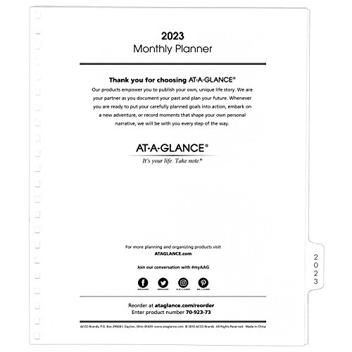 AT-A-GLANCE 2019 Monthly Planner Refill, for Planners 70-236 or 70-296, 9