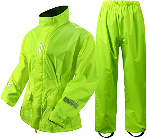 Montgear Motorcycle Jacket For Men Women Motorbike Biker Riding Jacket Waterproof Rain Suit With High Visibility Reflective Tape(Fluorescence-L) #TOP1