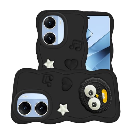 Image of AESTMO Back Case Cover for Vivo V29E 5G | 3D Cute Fun Cartoon Characters | Anti Slip Grip Cute Wave Curly Frame Shape | Full Body Protection Back Cover for Vivo V29E 5G (Black)