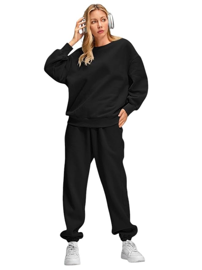 Q – RIOUS Women Oversize Sweatshirt & Joggers Track Suit Co-ord Set, Black,Brown,Grey,(S-XL)